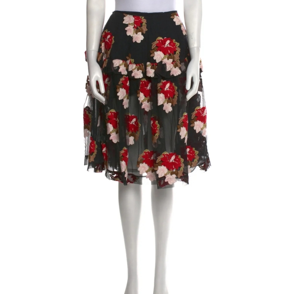 Simone Rocha Red and Black Tiered A-Line Midi Skirt